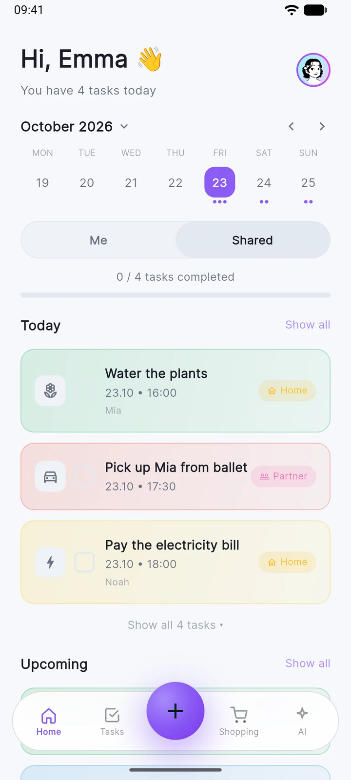 Tasks shared with family members