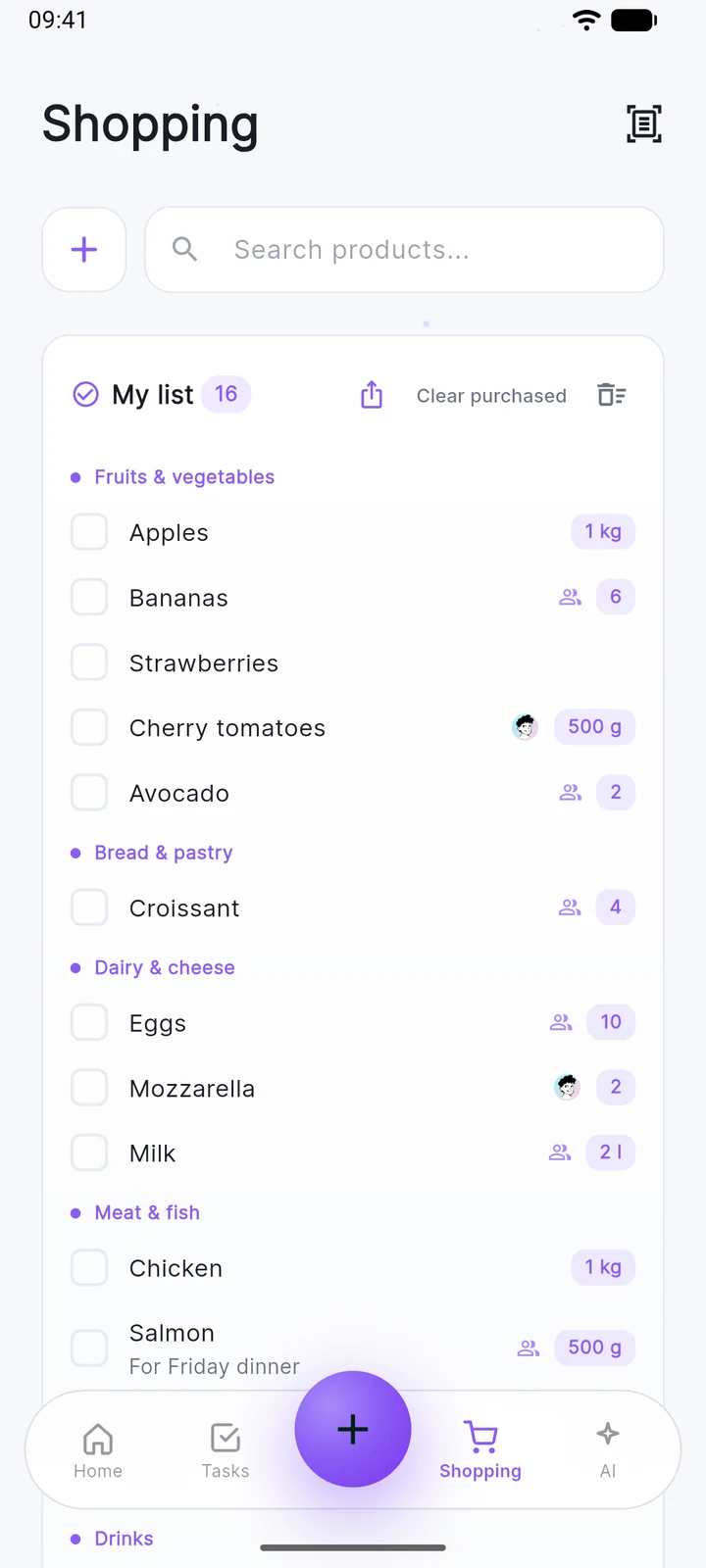 Planido shared shopping list