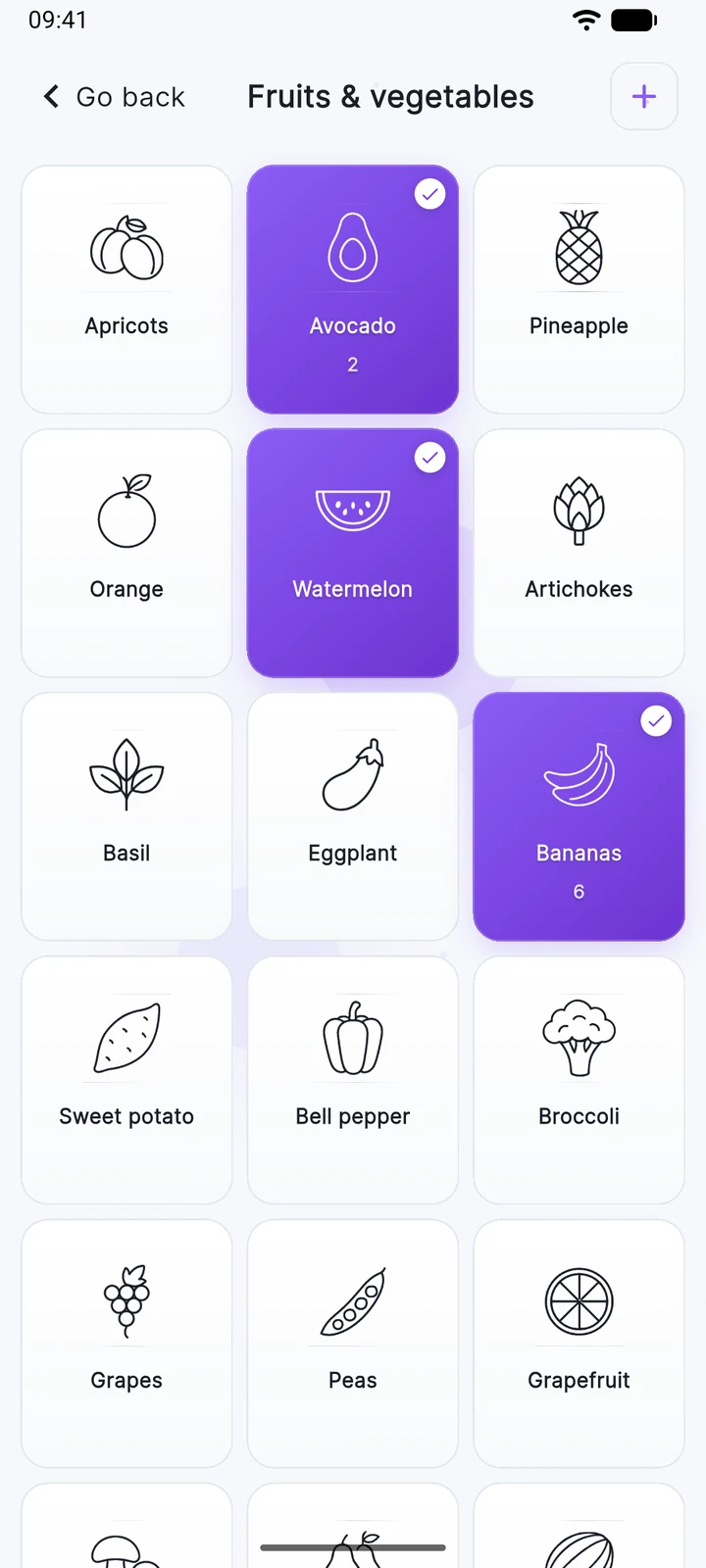 Shopping catalog with product icons